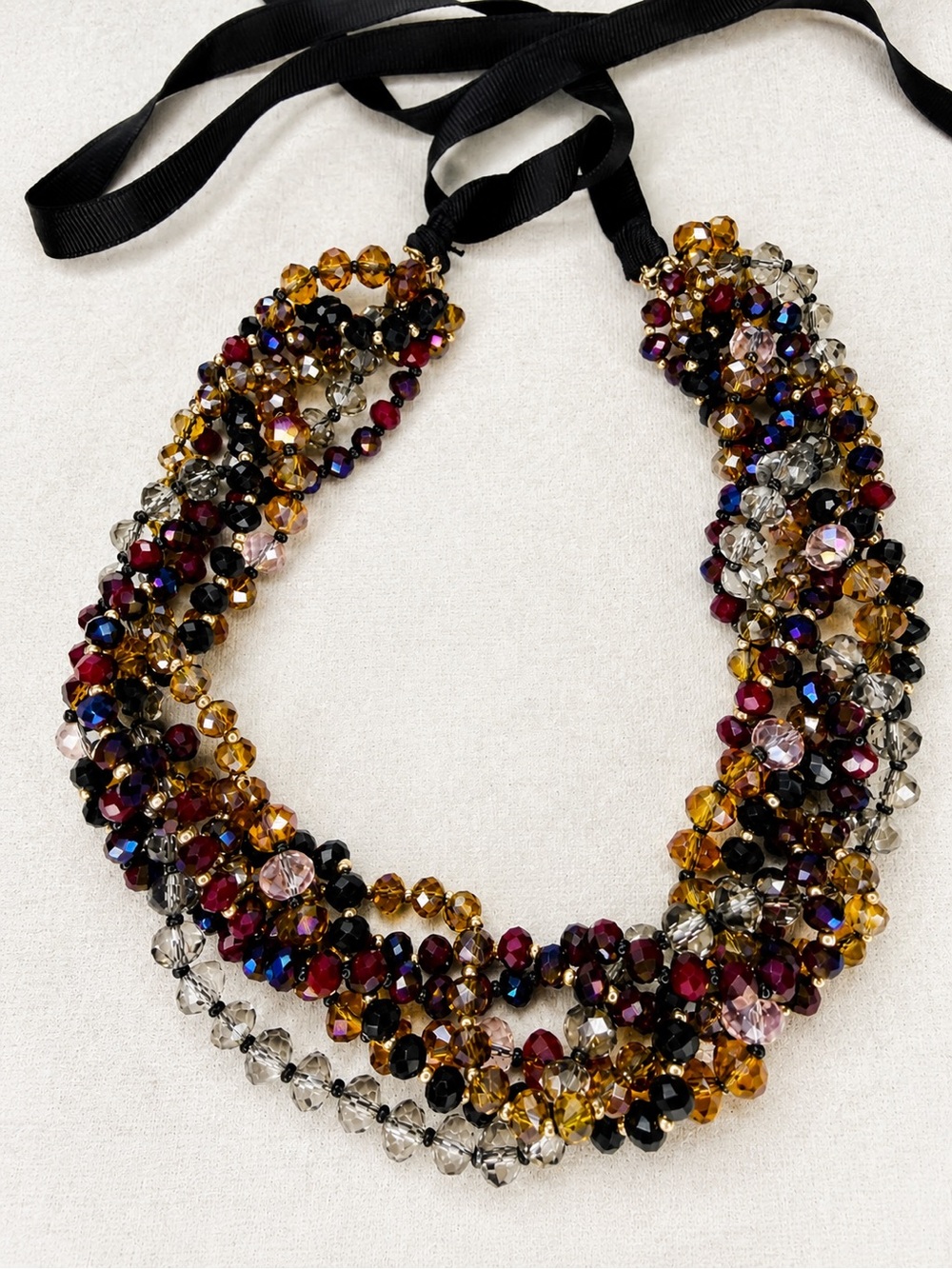 LOFT Multistrand Beaded Necklace in Amber, Black, Ruby, Clear and Blue